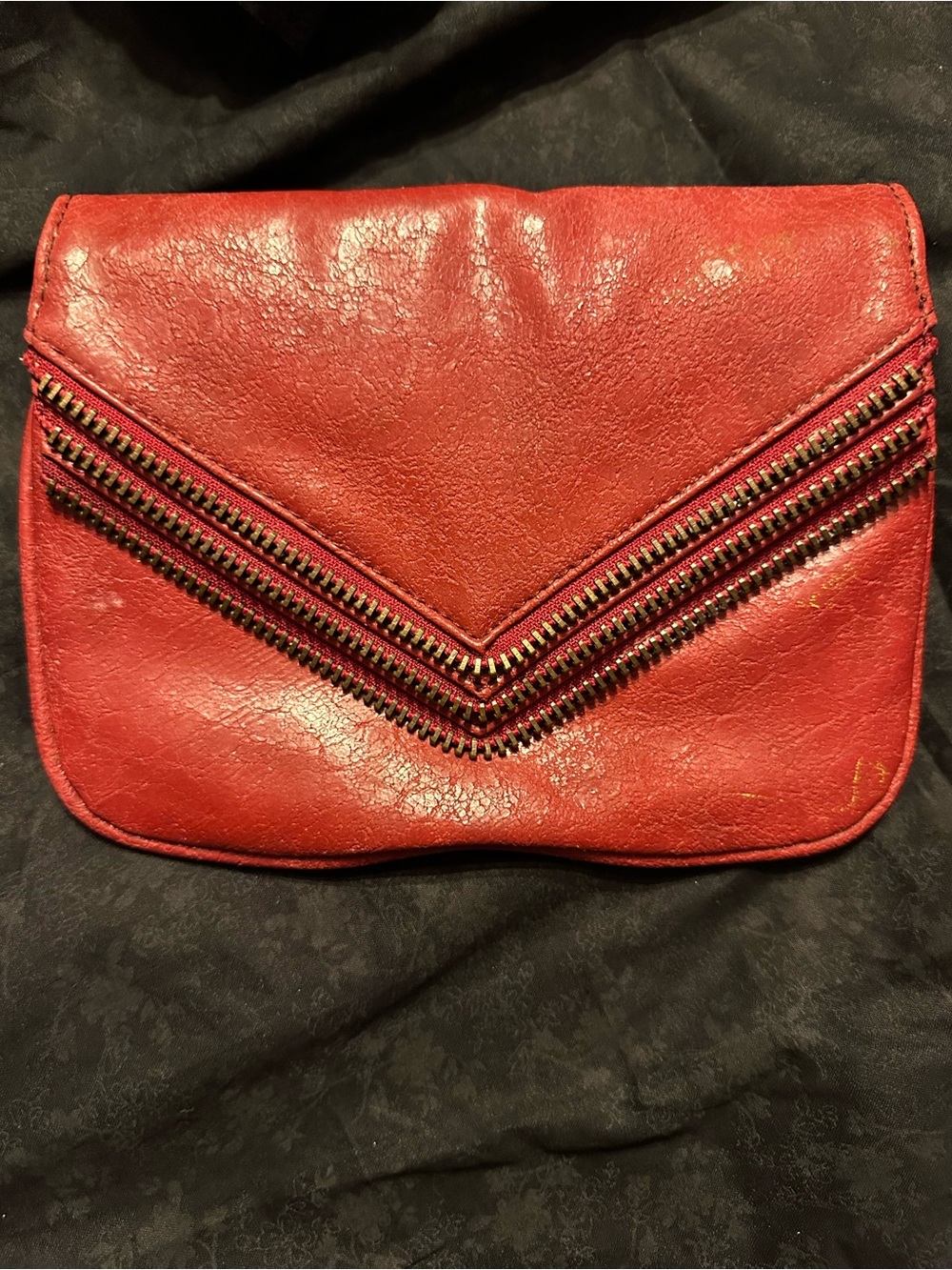 Matt & Nat Red Chevron Zipper Foldover Clutch Bag Vegan Leather